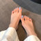 24Pcs French Tip False Toenails - Short Square Light Blue Fake Toe Nail - Full Cover French Toe Nail - Square Artificial Full Cover Acrylic Toenails for Women and Girls Summer Seaside Decorations