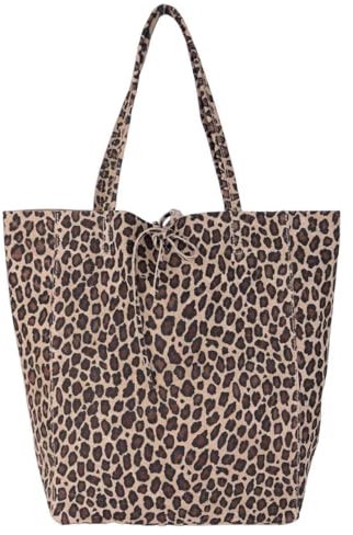 MIRROSI Shopper Damen aus Echtleder – Made in Italy – Henkeltasche & Tragetasche 38x38x16 cm – Einkaufstasche in vielen trendigen Farben – passt für A4-Ordner (Wildleder Leomuster)