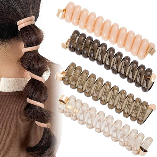 SmallCat 4PCS Spiral Hair Ties, 4 Colors Phone Cord Shape Hair Bands, Elastic Rubber Ponytail Holders for Women, No Crease Hair Accessories for Long Curly Hair - 1