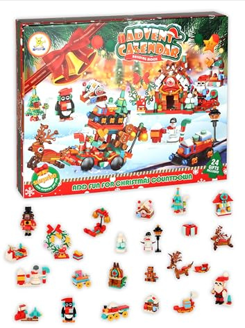 Henbrandt Christmas Advent Calendar Building Block Set - 24 Festive Buildable Toys Interactive Holiday Countdown Gift for Kids Ages 6-12