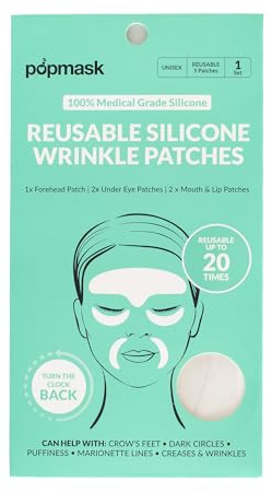 Popmask Reusable Silicone Wrinkle Patches Anti-Aging for Face Unisex | For Forehead, Under Eye, Crow's Feet and Smile Lines. Smoothing and Hydrating Patches. Up to 20 Uses Each.