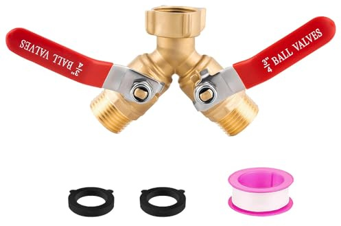 DAJASD 2 Wege Y Verteiler 3/4 Zoll, Wasserverteiler Verteiler, aus Messing, Gartenschlauch Verteiler, mit 2 individuellem Absperrhähnen, für Waschmaschine und Geschirrspüler Gärten Küchen