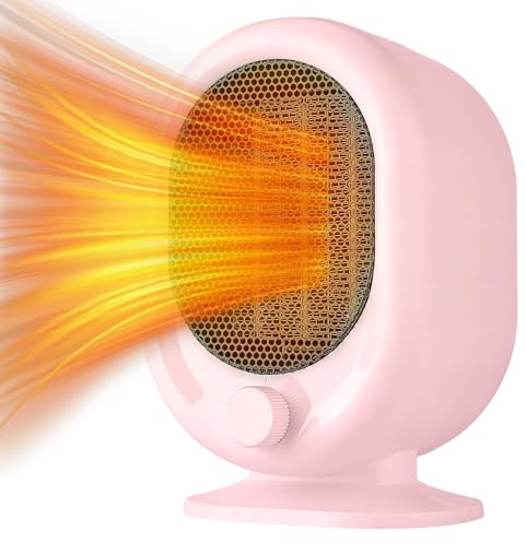 Mini Space Heater,1500W Small Desk Heater,2 Gears Adjustable,PTC Ceramic Heating,Tip-over & Overheat Protection,Fast Heating and Super Quiet Pink