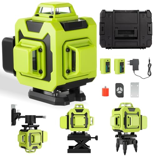 STANEW Nivel Laser Autonivelante 360 Grados, Profesional Nivelador Laser Verde 16 Líneas, Laser Nivel con 2 Batería, Soporte, Ideal para Interior Exterior, Construcción, Pladur, Decoración del Hogar
