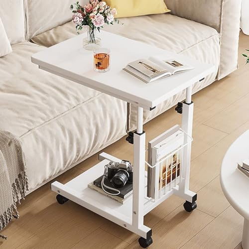 ZYZSY Klein überbetttisch Auf Rollen, Kleiner Laptoptisch höhenverstellbarer, Mobiler Schreibtisch Pflegetisch Laptoptisch für Tägliche Entspannungsarbeit(White)