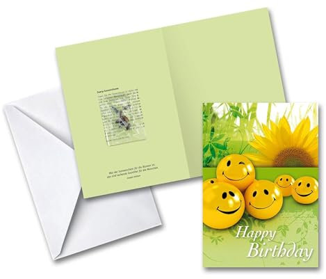 Bull & Bear Karte Happy Birthday, Geburtstagskarte mit Umschlag, Grußkarte mit Sonnenblumen Samen, ausgefallene Glückwunschkarte zum Geburtstag und Jubiläum