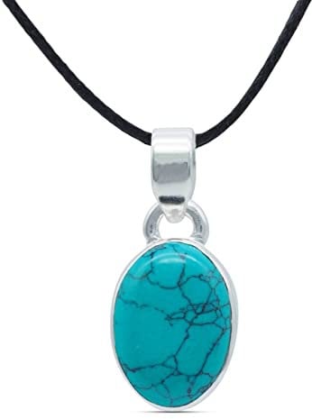 mantraroma Kettenanhänger 925 Silber Türkis Edelstein Kettenanhänger Damen Sterling Silber Halskette Anhänger Geschenk (MAH-081-15)