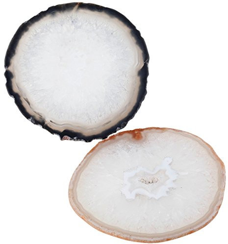 Shanxing - Lot de 2 sous-verres en tranche de géode d'agate naturelle et quartz - 7,6 à 9,9 cm