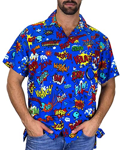 King Kameha Original Funky Hawaiian Shirt | Men | XS - 6XL | Short Sleeve | Hawaii Print | BoomBang Comic