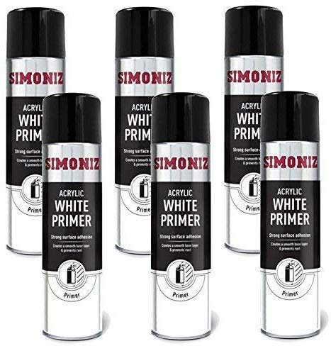SIMONIZ 6 x WHITE PRIMER QUALITY AEROSOL SPRAY PAINT CANS 500ml
