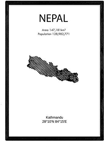 Poster von Nepal. Blätter von Ländern und Kontinenten. A3 Größe
