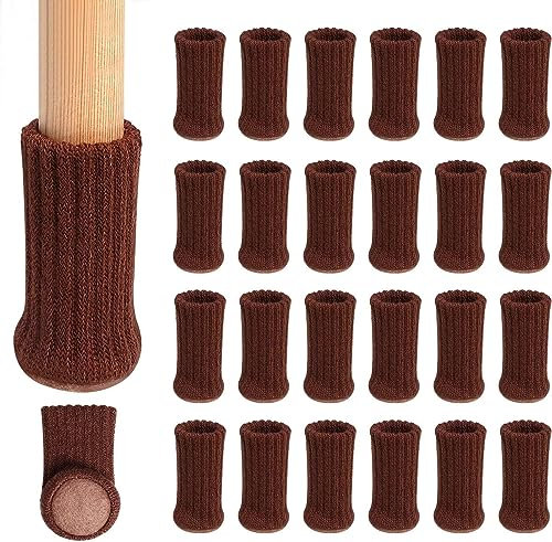 Ezprotekt Stuhlbeinsocken, Möbelsocken, 24er-Pack, Bodenschoner, rutschfest, Möbelkappen, rutschfeste Möbelschuhe, Vermeiden Kratzer und Lärm, Passend für Stuhlbeine von 1 bis 2 Zoll,Dunkelbraun