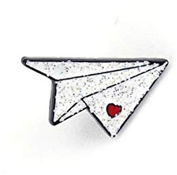 Naehgedoens.de Pin Papierflieger | Weiß mit Glitzer und rotem Herz | Brosche | Anstecknadel | Anstecker