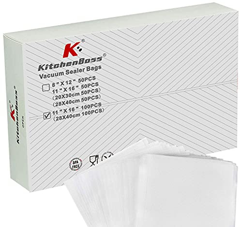 KitchenBoss Profi Folienbeutel 28x40cm 100pcs für Vakuumiergerät, BPA-frei Vakuumbeutel, stark & reißfest & kochfest Vakuumierbeutel für Sous Vide