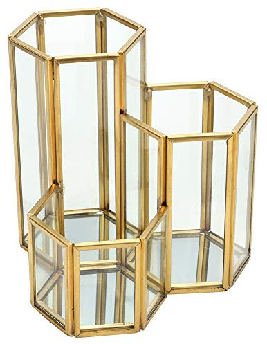 pinselhalter, schmuck organizers, 3 Slots 12 cm hoch Gold Make up Organizer, Stifthalter Make up Pinselhalter Tray Glas Kosmetikbox für Home Office Schreibtisch Dekoration Stifte Lineale Scheren
