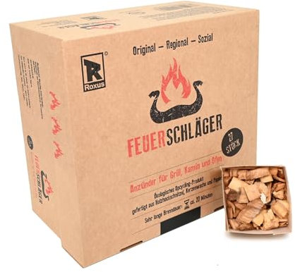 Roxus Feuerschläger Premium Öko Anzünder für Grill I Kamin I Ofen I Feuerschale I Brenndauer ca 20 Minuten I aus natürlichen Materialien I Made in Germany - 27er Home Box
