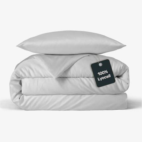 twenty:three Lyocell Bettwäsche (1x) 155x220 + (1x) 80x80 Light Gray - 100% Tencel - Gewonnen aus Eukalyptus - Hochwertig - Nachhaltig - Atmungsaktiv - Luxus - Hypoallergen