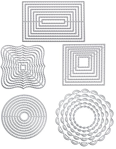 5 Stück Stanzschablone Geometrisch Set Stanzformen Quadratisch Rechteckig Kreis Viereck Rahmen Schneiden Prägeschablonen Prägung Schablone Stanzschablonen für Scrapbooking Album Karten Kunst Basteln