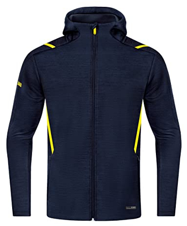 JAKO Herren Freizeitjacke Challenge mit Kapuze, Marine-Meliert/Neongelb, XXL