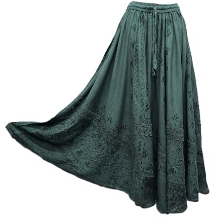 Doorwaytofashion Moon Dance Gypsy Peasant Skirt – Women’s Boho Maxi Skirt High Waisted Floral Embroidered Flowy Rayon