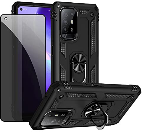 Joytag Kompatibel Oppo A94 5G Nero Custodia Protettiva con Protezione Schermo in Vetro Privacy Anti-Spia