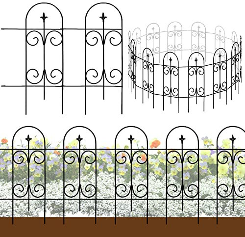 Thealyn Dekorativer Gartenzaun aus Metall, 81,3 cm H x 44,5 cm B (14 Paneele, Gesamtlänge 6,1 m), kein Grabzaun, rostfrei, Schmiedeeisen, Landschaftszaun für Blumenbeet, Hof, Tierbarriere