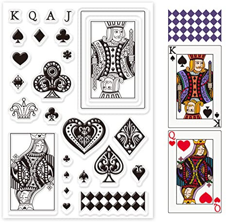 GLOBLELAND Silikonstempel Poker-Thema Klare Stempel Herz K und Herz Q Transparente Stempel Poker Clear Stamps für Kartenherstellung und DIY Scrapbooking Dekor