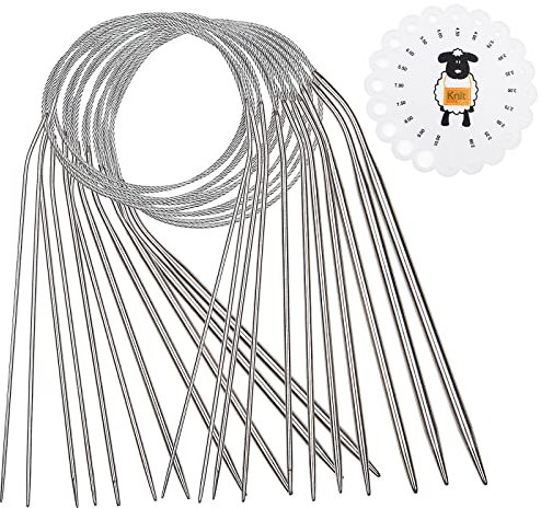 Coopay 11 Stück Rundstricknadeln 40 cm, 1,5-5,0 mm Rundstricknadeln aus Edelstahl mit Rund Nadellehre, Kleine Größe Rundstricknadel Set, Professionelle Stricknadeln Rundstricknadel Set für Stricker