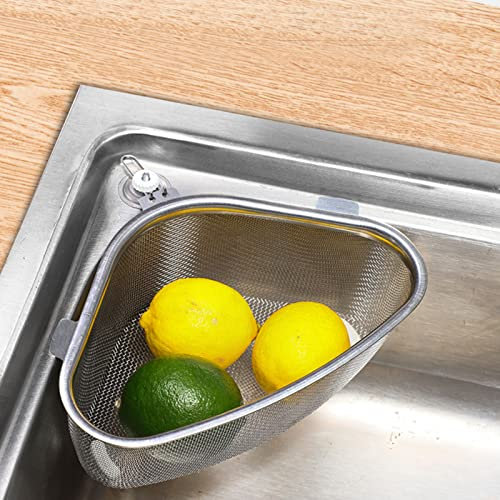 LEMCC Dreieckiges Spülbecken-Abflussregal Edelstahl Eckspüle Siebkorb Küchenspüle Filterkorb für Filter Lebensmittelabfälle und Waschen von Obst oder Gemüse