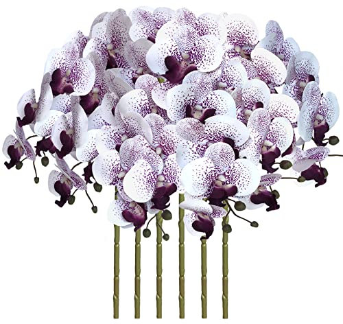 FagusHome 81,3 cm künstliche Phalaenopsis-Blumen, 6 Stück, künstliche Orchideen-Blumen, Stielpflanzen für Heimdekoration (violetter Kern)