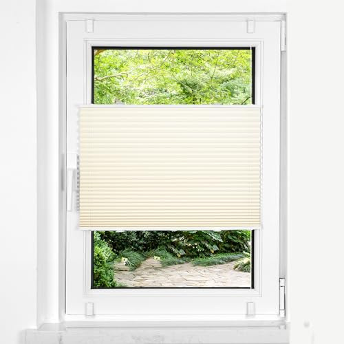 HOMEDEMO Plissee ohne Bohren Klemmfix, B85 x H110 cm Beige, Faltrollo Plisseerollo Jalousie für Tür & Fenster Blickdicht Sichtschutz Sonnenschutz Rollo