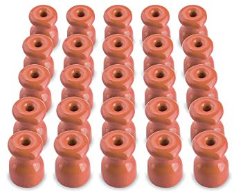 Amarcords - Abrazadera de cable con tornillos y tacos. 25 aisladores de porcelana de colores antiguos para instalaciones de cable trenzado de pared de color CORAL