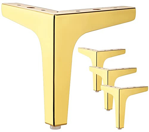 LONGZG 4 Stück 15 cm Gold Metall möbelfüße, DIY Dreieck Tischbeine, geeignet für Schrank, Sofa, Couchtisch, TV-Schrank und andere Möbelfüsse.