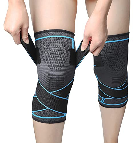 MILAIUN Tutore Ginocchio 2 Pezzi, Ginocchiera Ortopedica in Silicone Antiscivolo, Elastica Sportiva Ginocchiere, Fascia Ginocchio per Artrosi e Menisco Lesionato (Blu-2XL)