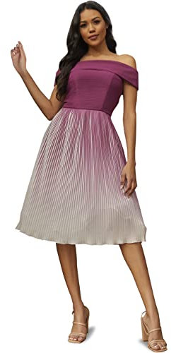 Chi Chi London Damen Bardot – Ombre – Plissiertes Midikleid in Berry Kleid, Beere, 34
