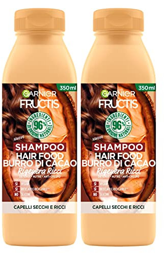 2 x Garnier Fructis Hair Food Shampoo regeneriert Locken Reiniger vegan süßer Duft für trockenes Haar – 2 Flaschen à 350 ml