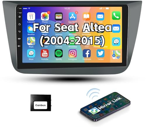 Podofo Android Autoradio GPS für Seat Altea 2004-2015(Linkslenker), 9 Touchscreen Navi WiFi Bluetooth Freisprecheinrichtung FM RDS Radio USB Spiegel Link Auto Stereo Player für Seat Altea