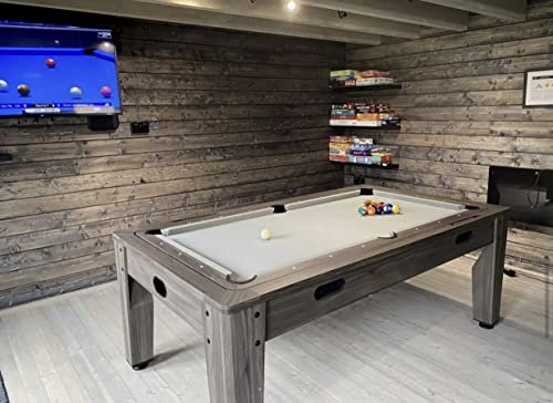 7ft Driftwood Dining & 3 in 1 Pool Snooker Table Tennis Air Hockey Games Table With All Accessories, Great for Kids and Adults