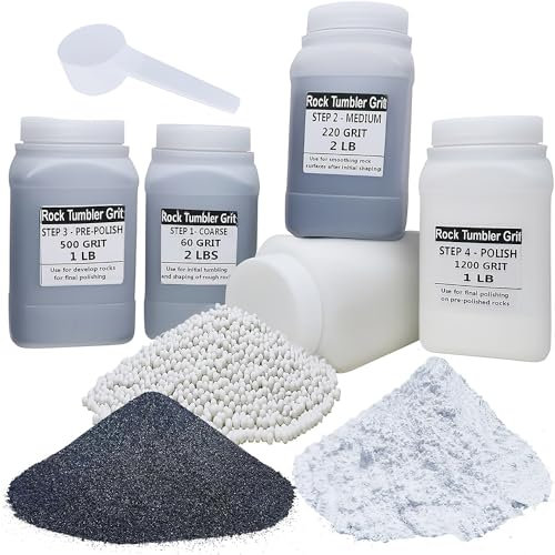 SACKORANGE 8 LBS 4 Stage Rock Tumbler Media Grit Set + 3 mm Round Ceramic Tumbling Filler Media - Silicon Carbide Polisher Grit - Stone Polishing Kit for Kids