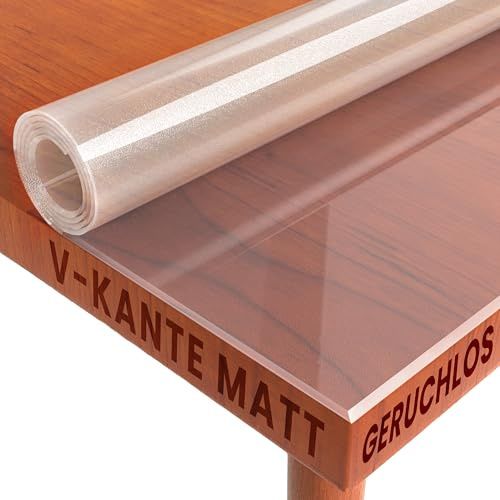 Transparente Folie Schutzfolie leicht mattiert mit abgeschrägter V-Kante Eckig 65 x 110 cm Tischdecke Maschinenzuschnitt