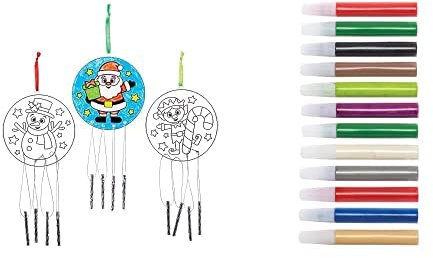 Baker Ross Sonnenfänger Windspiele Weihnachten - 3 Stück (FX378) und Großpackung Sonnenfänger Dekostifte - 10 Stück (FE795)