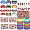 Heartsking 90 PCS Gadget Compleanno, Regalo Feste 12 Maschere 12 Silicone Braccialetti 12 Portachiavi 4 Tatuaggi 50 Adesivi Forniture per Feste a Tema Bomboniere Accessori per Feste per Bambini
