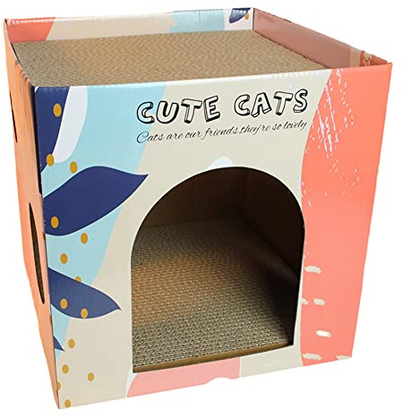 Cachpib Karton Katzenhaus Indoor Wellpappe Katzenversteck Katzenhöhle Katzenkratzer Katzenbox Haus Katzenbett für kleine Katzen, Kätzchen rosa groß