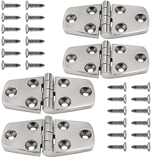 Laorde Lot de 4 charnières de porte d'armoire en acier inoxydable 316 de qualité marine, 76 mm x 38 mm, charnières de porte d'armoire avec vis