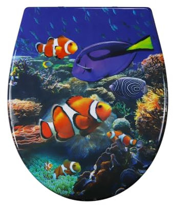 Fanmitrk Duroplast Toilet Seat Soft Close -Quick Release Toilet Lid with Top Fixing,Various Patterns to Choose from (UF819-35)