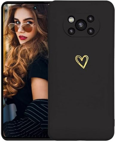 Kaywzo Hülle für Xiaomi Poco X3/X3 Pro/X3 NFC,Weich TPU Silikon Handyhülle mit Herzmuster,Minimalismus Design,Ultradünn Mädchen Stoßfest Kratzfeste Schutzhülle Case Cover,Schwarz