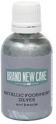 BrandNewCake® Peinture Alimentaire Métallique avec Pinceau 60g - Argent - Colorant Alimentaire Comestible