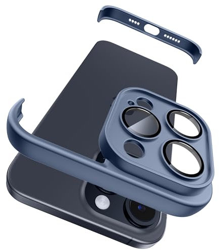 Muigi für iPhone 15 Pro Max kameraschutz mit Silikon Bumper Hülle, Rahmenloses Dünn/Slim Lightweight Case, HD Tempered Glass Camera Schutz Handyhülle Cover Folie Zubehör,Blau
