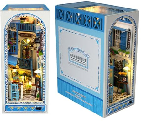Book Nook DIY Puppenhaus Miniatur Haus Kit, 3D Holzpuzzle Bücherregal Einsatz, Buchstützen Dekoration, Geburtstags & Festivalgeschenk für Erwachsene Kinder (SAE Breeze)