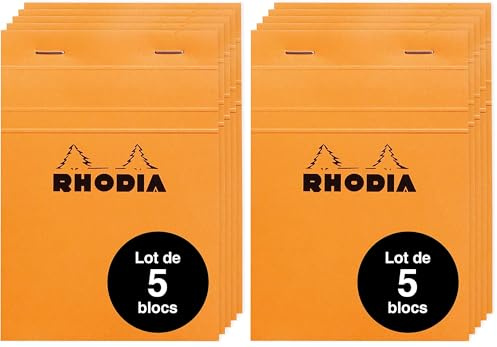 Rhodia 13200Amzc - Set of 5 Stapled Notepads No. 13 Orange - A6 - Small Squares - 80 Detachable Sheets - White Clairefontaine Paper 80 g/m - Soft and Resistant Coated Card Cover (Pack of 2)